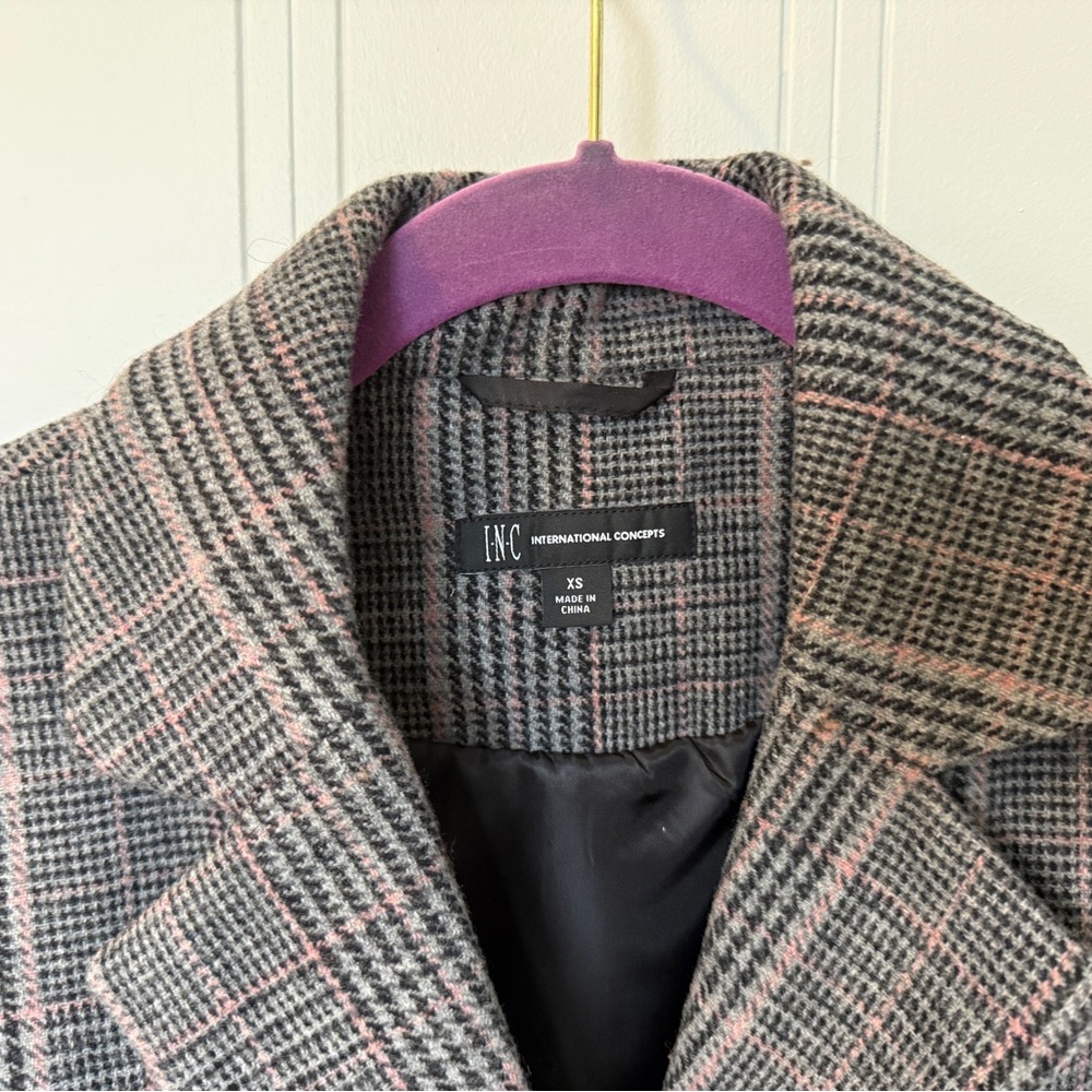 INC international concepts grey check coat size XS - Picture 5 of 7